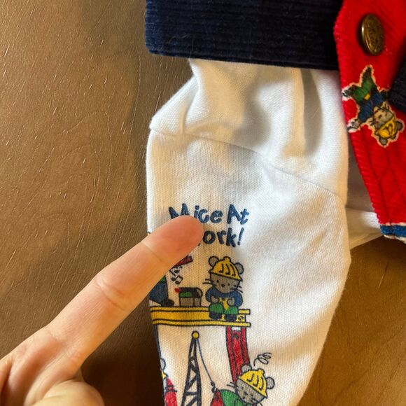 Vintage Oshkosh B'Gosh Overalls Vestbak Red Mice at Work 3-6mo Construction USA - Picture 5 of 6